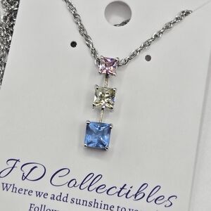 Triple Stone Necklace Made w Swarovski Crystals Silver 18-20in long